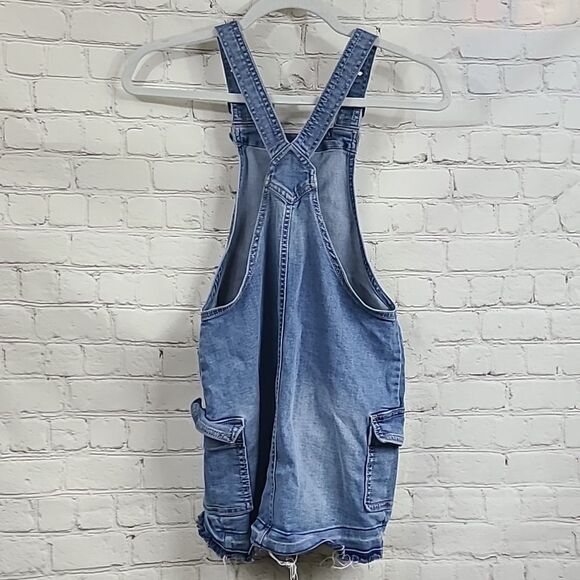 Justice Girls Overalls Cutoff Blue Jean Dress Distressed Denim Cargo Pockets 10 - Picture 5 of 7